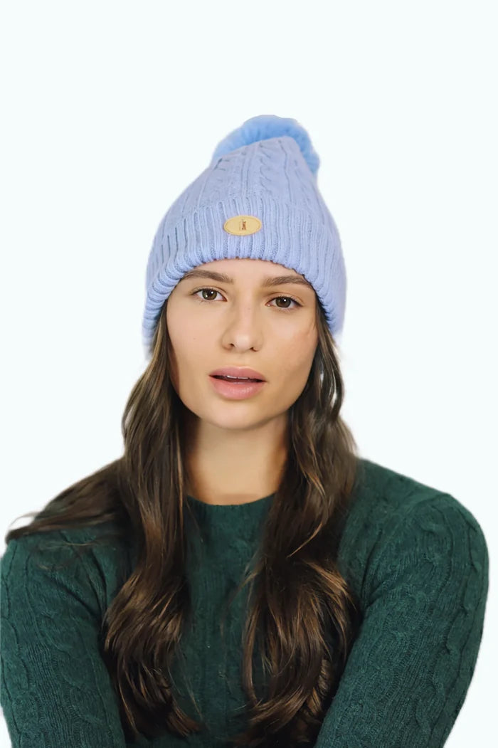 Baby Blue Cable Knit Bobble Hat