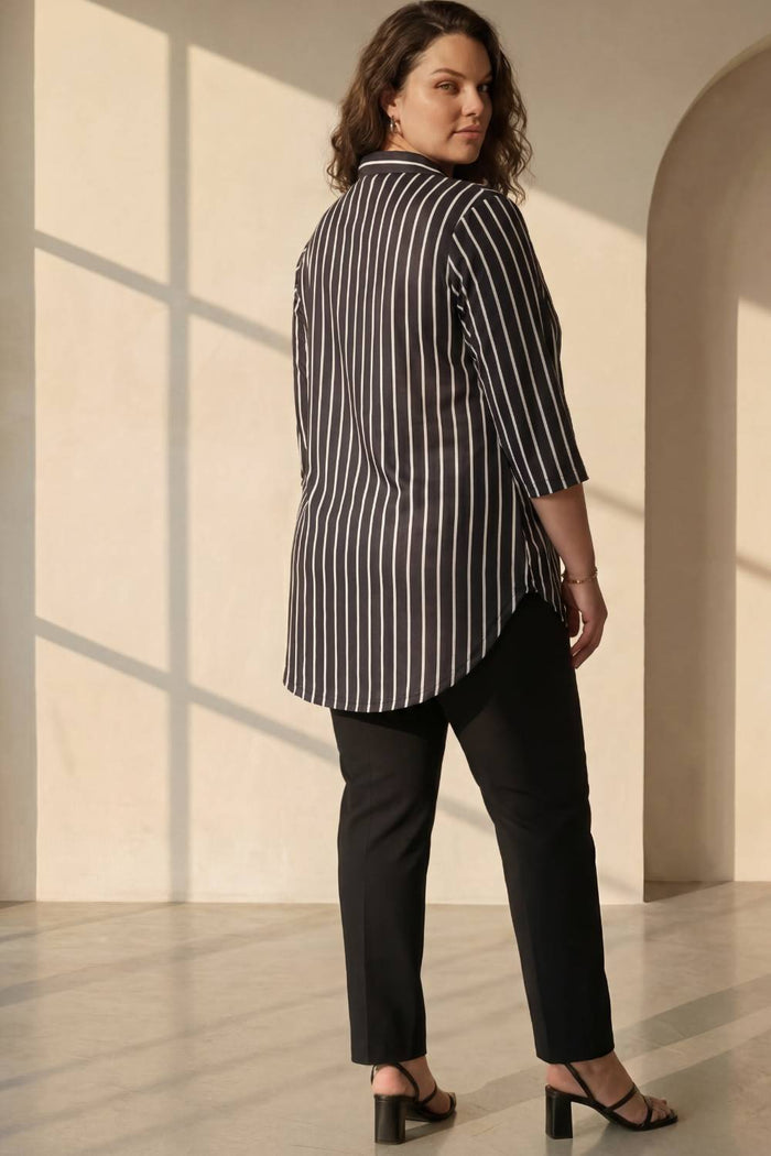 Black Striped Centre Pleat Top