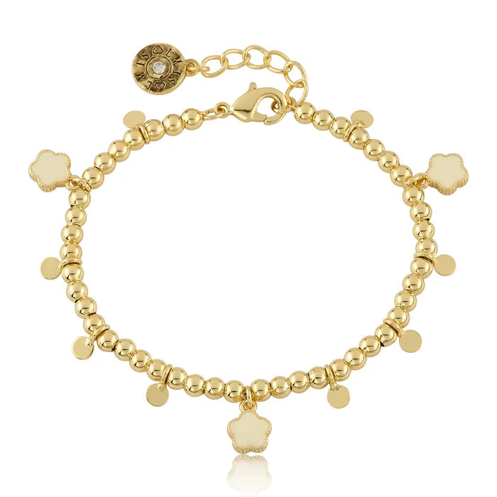 bracelet bead and enemal flower - white