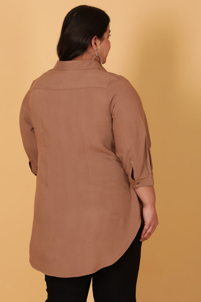 Brown Grey Centre Pleat Top