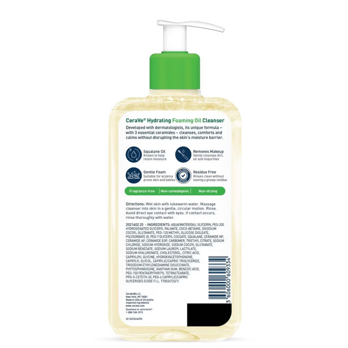 CeraVe Hydrating Foaming Oil Cleanser with Squalane Oil Hyaluronic Acid - 12 oz - 12 Pack