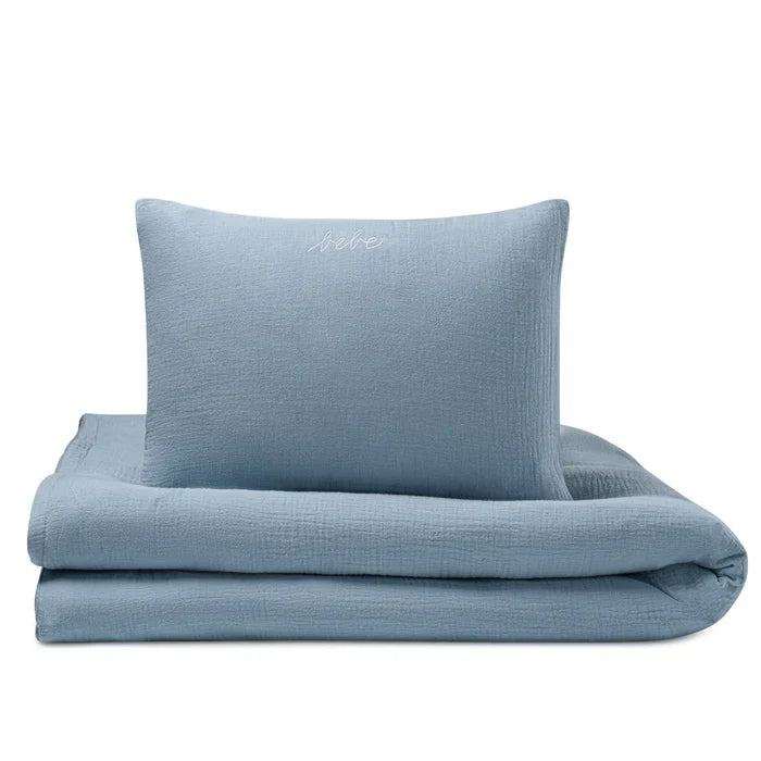 crib set gauze bebe pillow sheet and duvet cover - blue