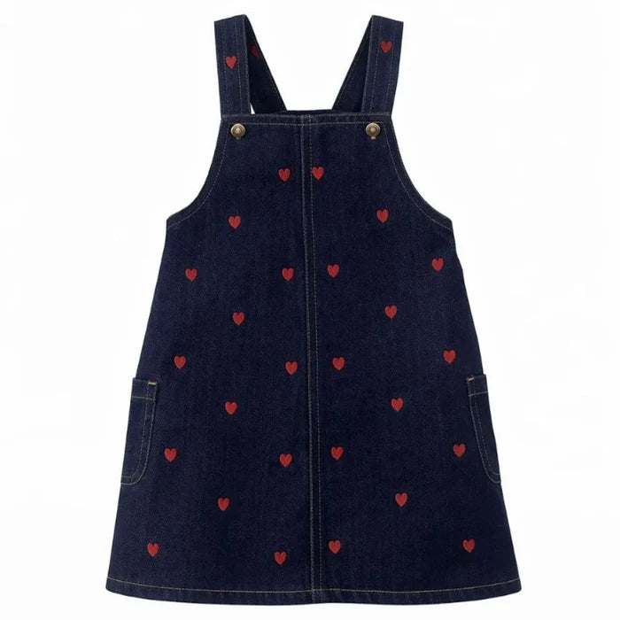 dress denim heart printed pocket jumper - red hearts