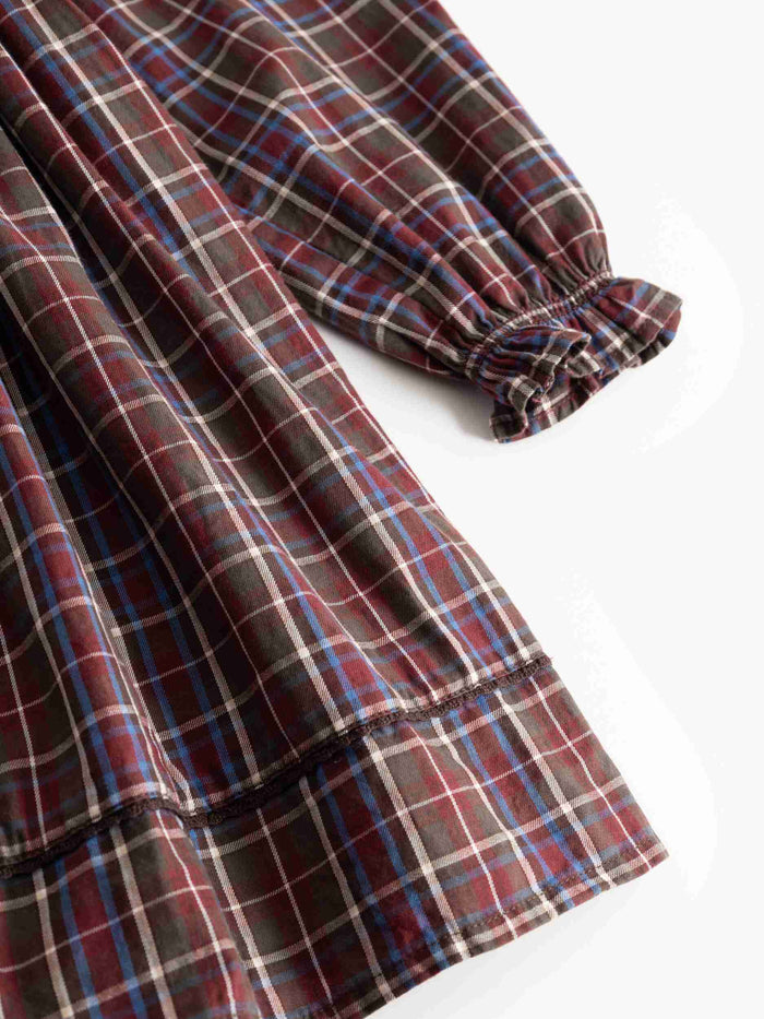 dress plaid collared with back tie - chocolate check