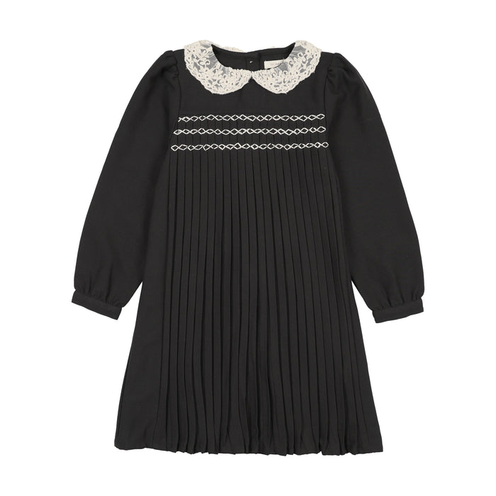dress pleated lace trim collar - black