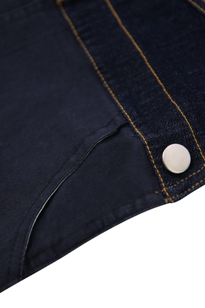 dress two tone denim color stitch jumper - navy/denim