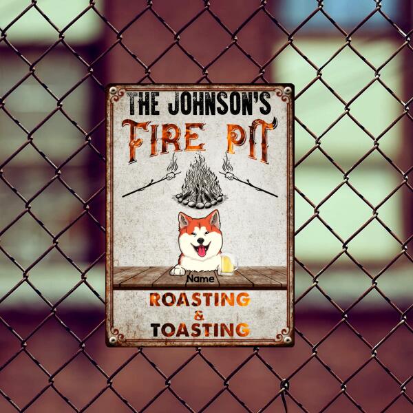 Family Fire Pit Roasting & Toasting, Dog & Cat & Beverage, Personalized Dog & Cat Lovers Metal Sign