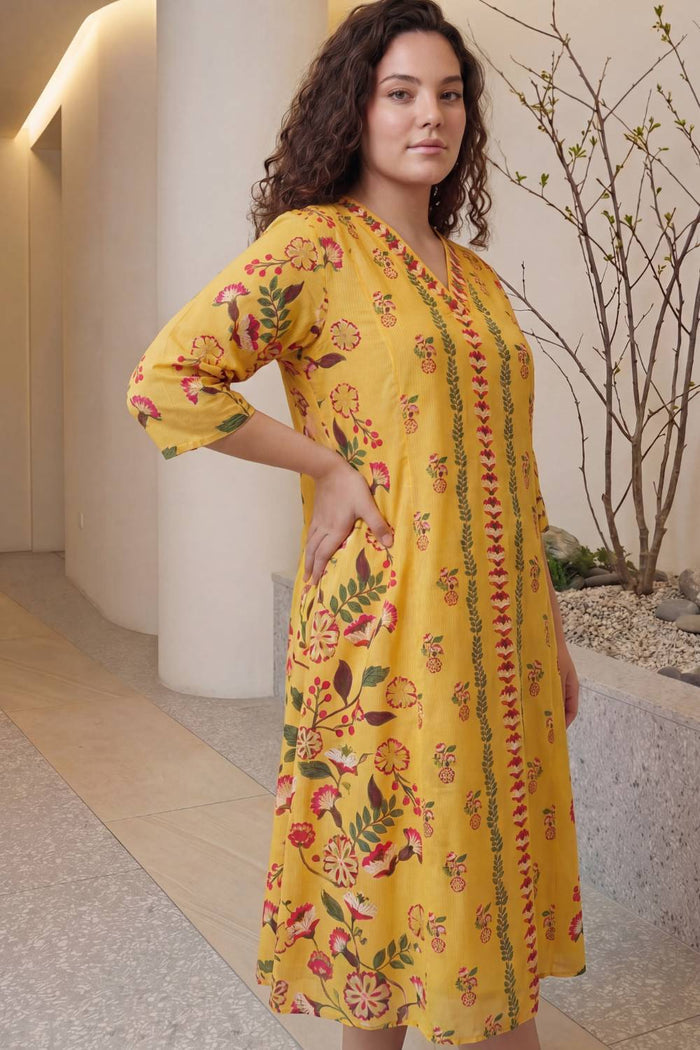 Floral Folk Plus Size Midi Dress