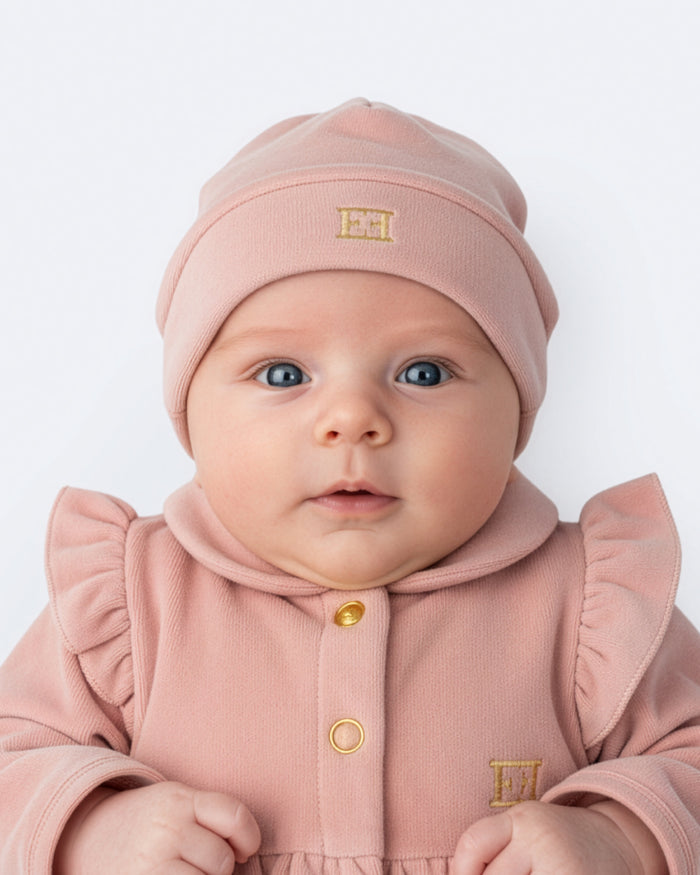footie l/s hooded logo with beanie - bridal rose-859