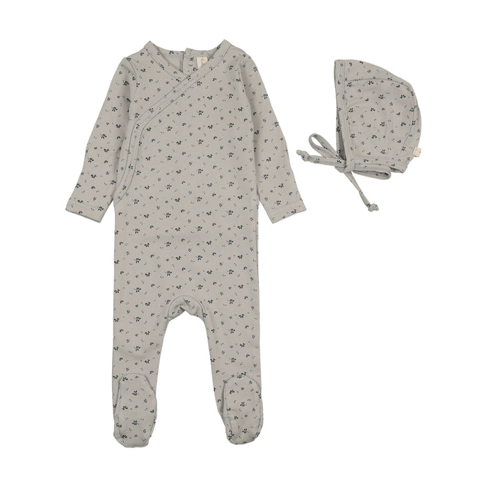 footie printed wrapover with bonnet - pale blue