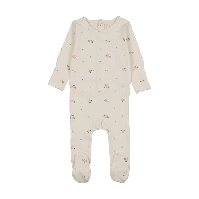 footie rosebud print - cream/pink