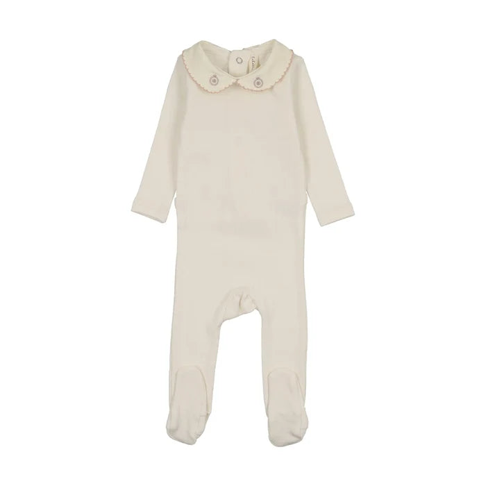 footie sweetheart collared - cream/pink