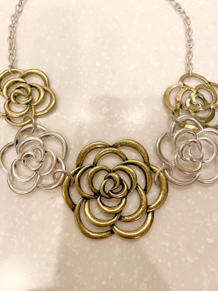 Gold and Silver Rose Necklace