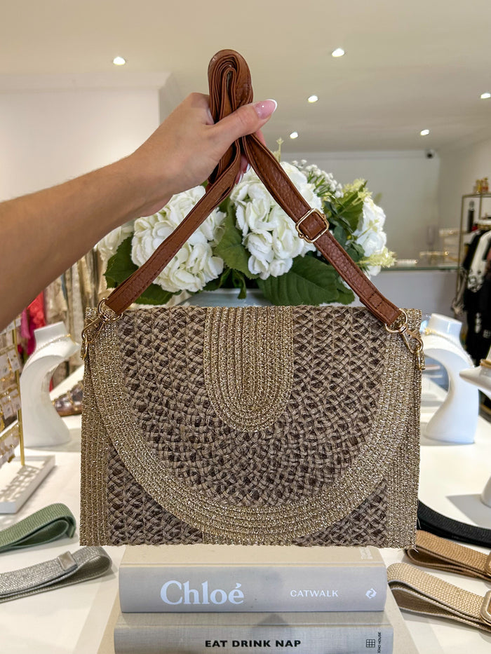 Gold Fleck Woven Trim Clutch Bag (2 Colours)