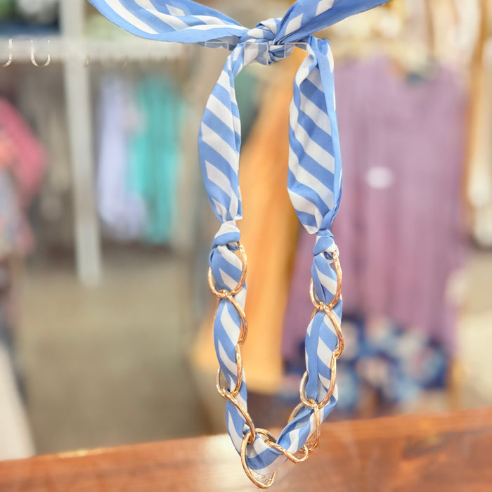 Gold Link Scarf Necklace (Blue)