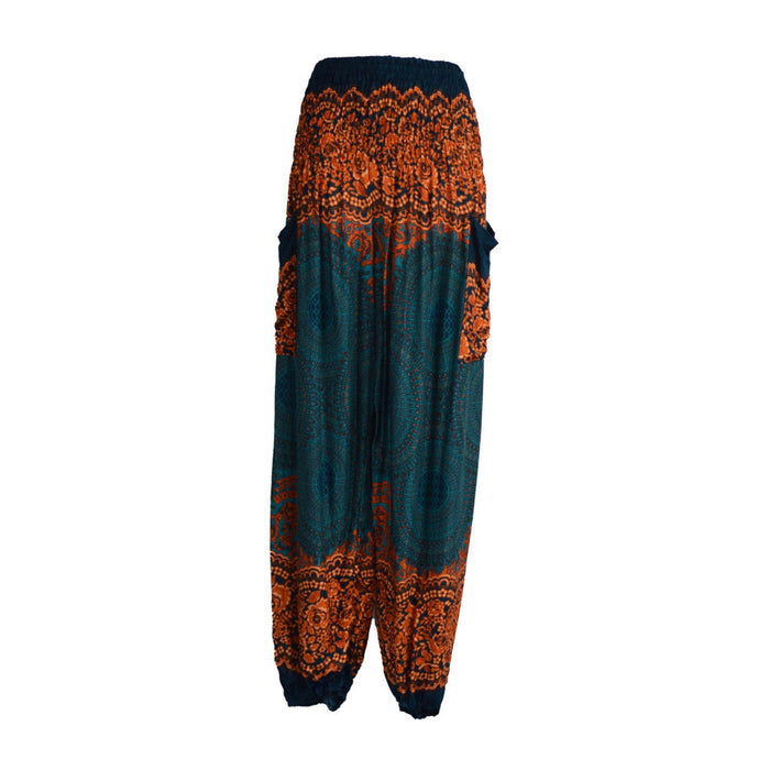 loose mandala pants with pockets, teal