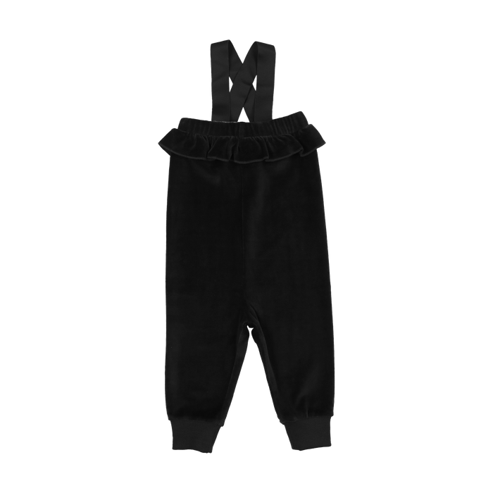 one piece velour ruffle overalls - black