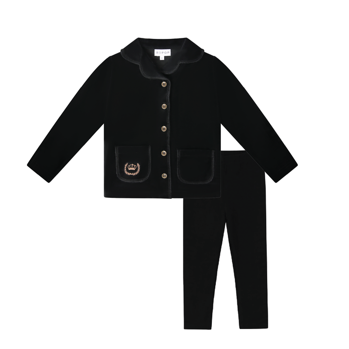 pajamas velour crest pocket blazer and leggings - black