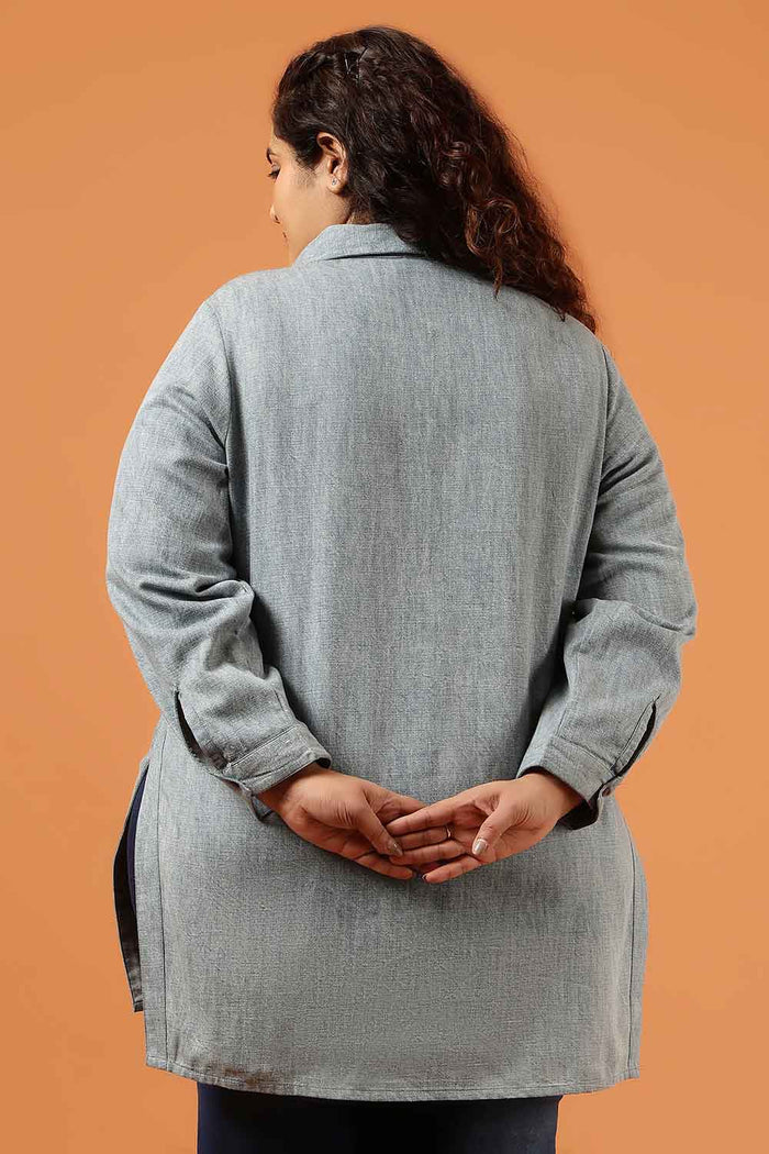 Plus Size Acid Wash Denim Cotton Shirt