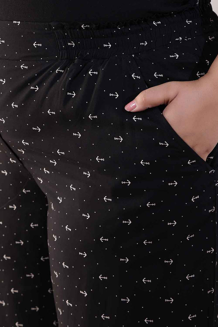 Plus Size Black Anchor Print Rayon Kurta Coord Set