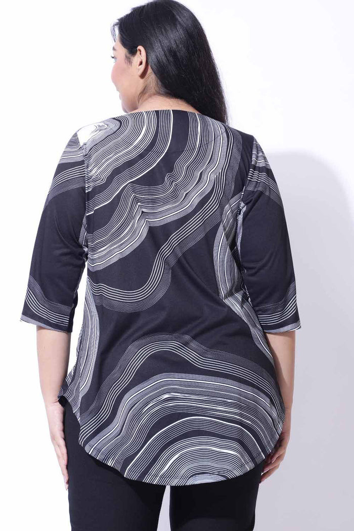 Plus Size Black Marble Print Top