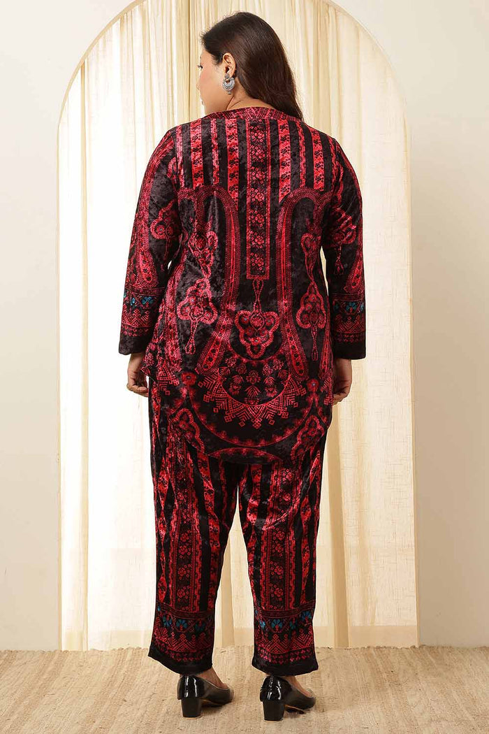 Plus Size Black Red Velvet Coord Set