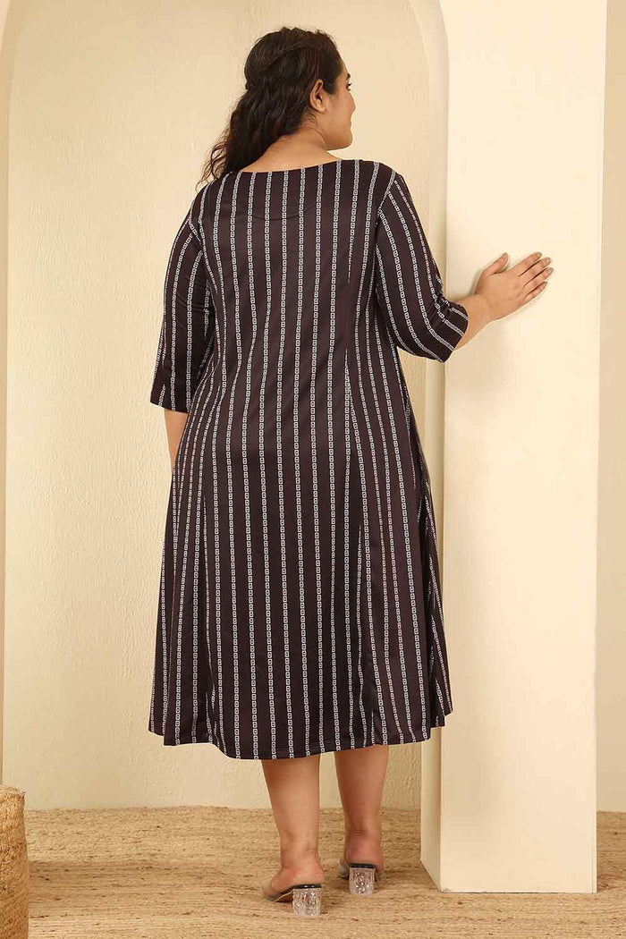 Plus Size Black Stripes A Line Dress