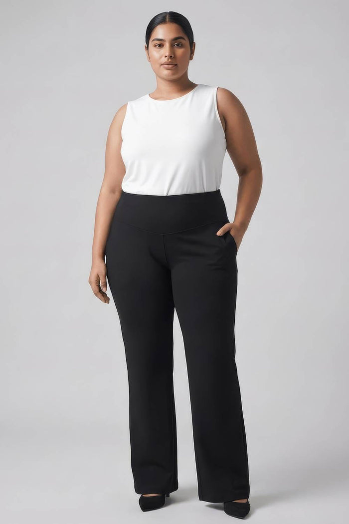Plus Size Black Tummy Shaper Boot Cut Pants