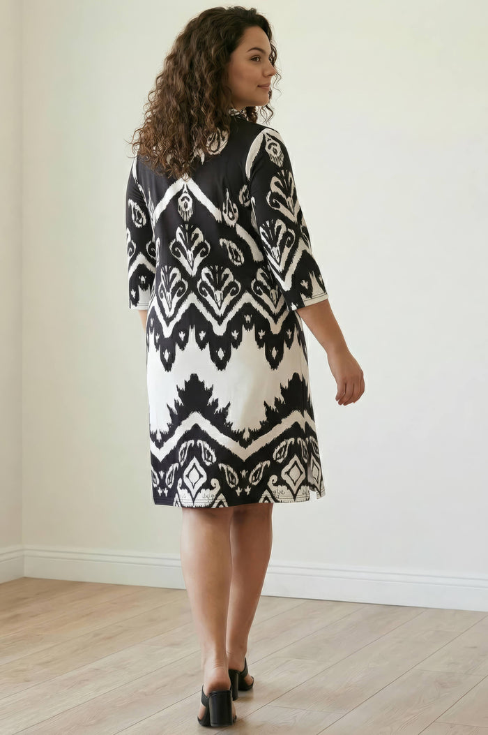 Plus Size Black White Print Shirt Dress