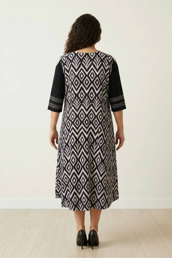 Plus Size Black & White Tribal Print A-Line Dress