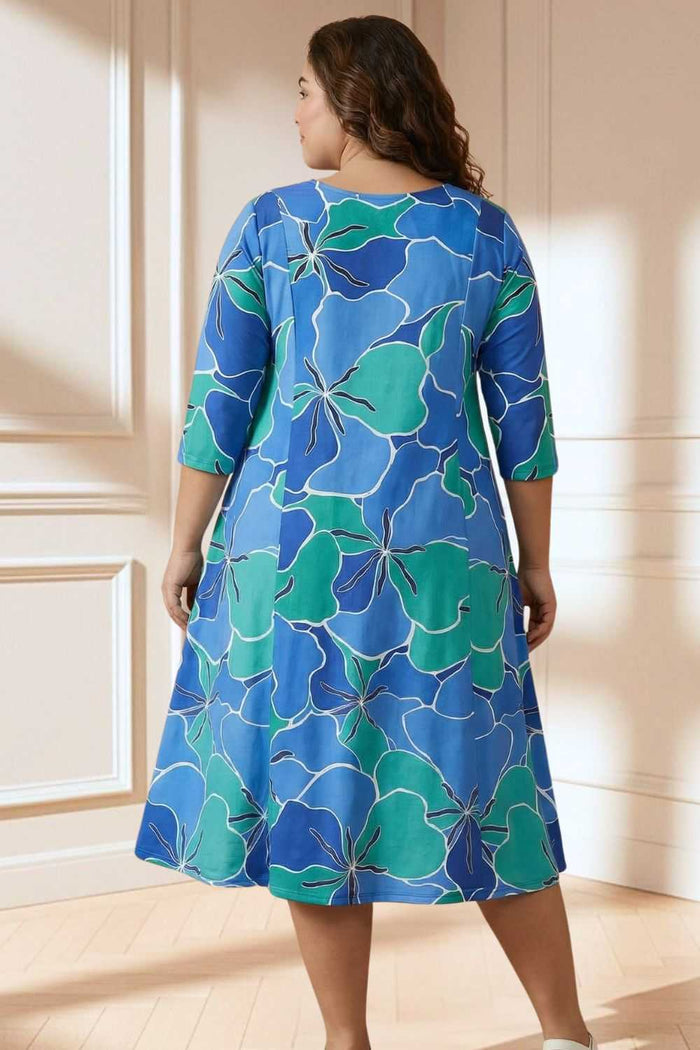 Plus Size Blue Green Abstract A line Dress