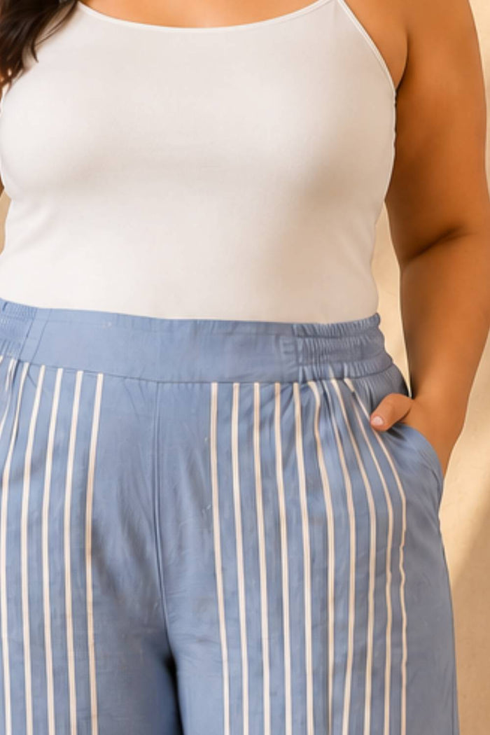 Plus Size Blue Stripe Printed Coord Set