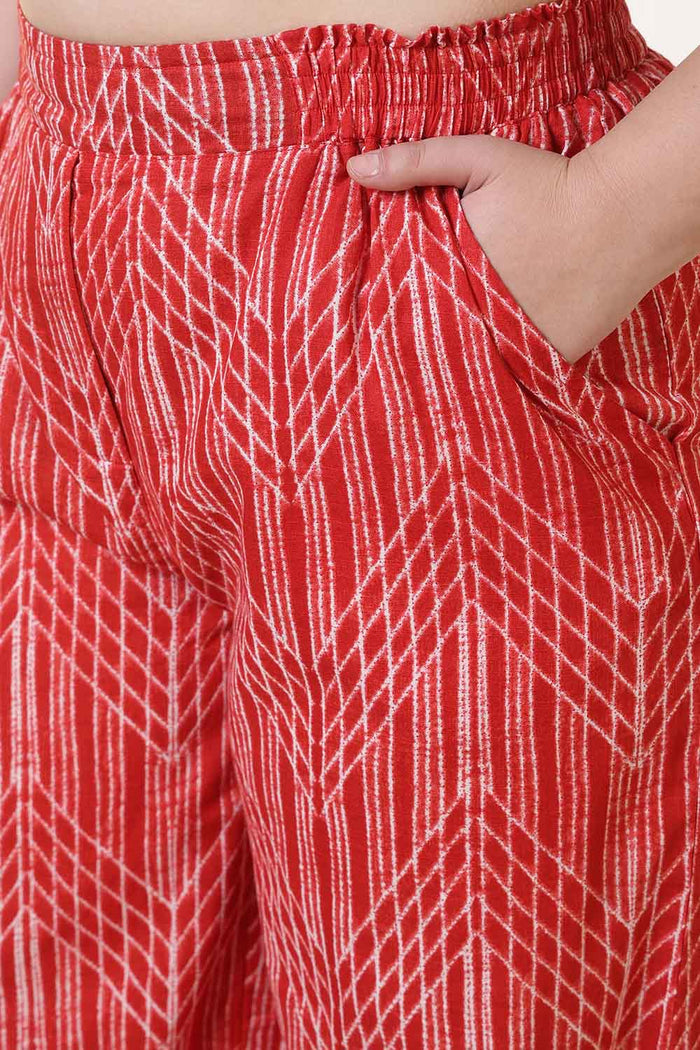 Plus Size Bold Red & White Print Cotton Kurta Coord Set