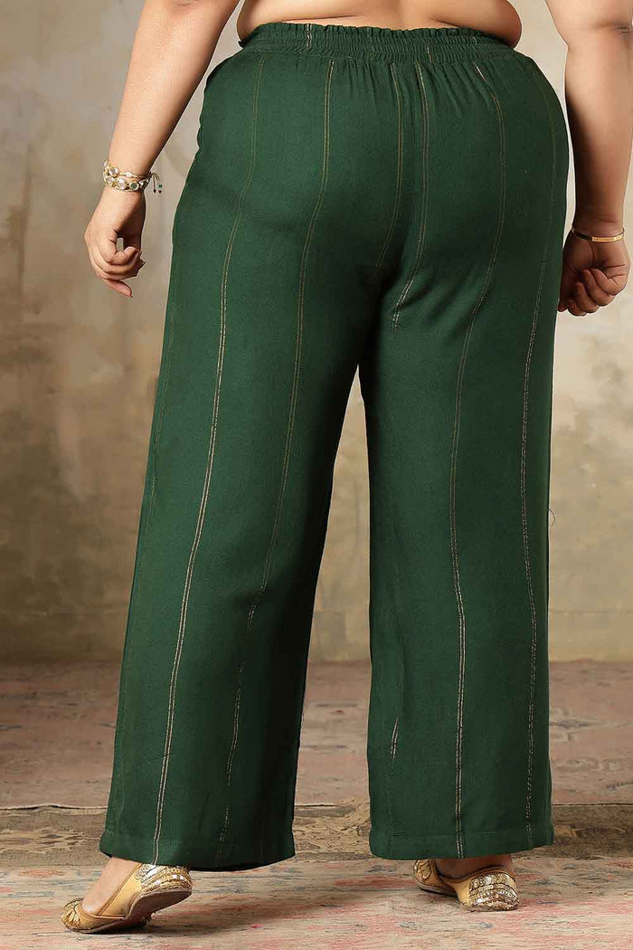 Plus Size Emerald Green Golden Pin Striped Kurta Coord Set