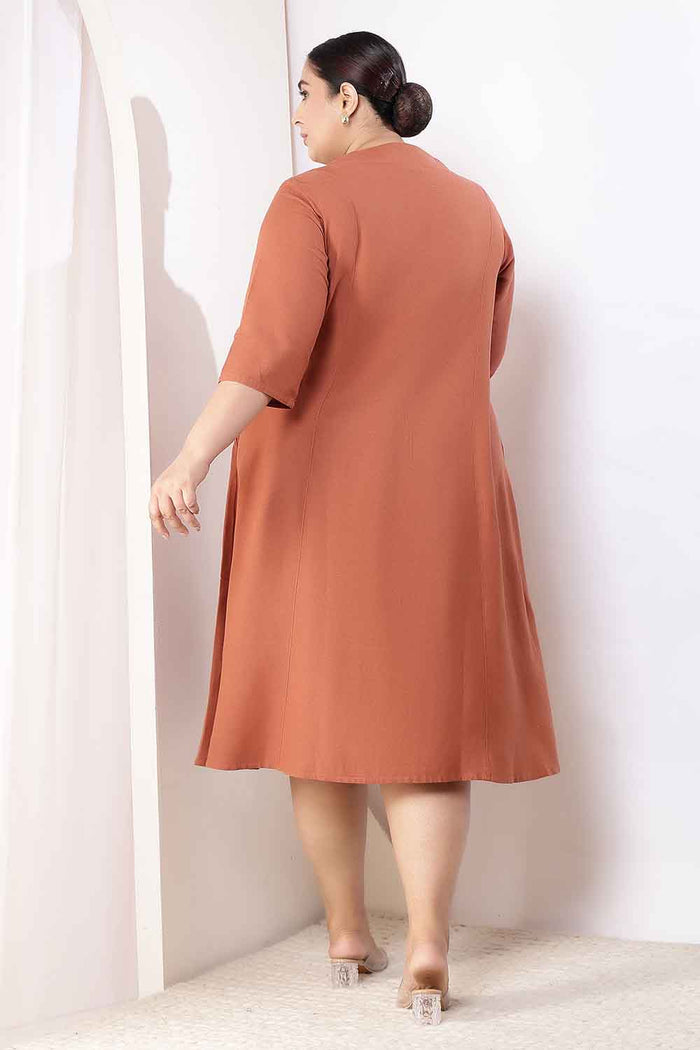 Plus Size Mocha Brown Cotton Linen Midi Dress