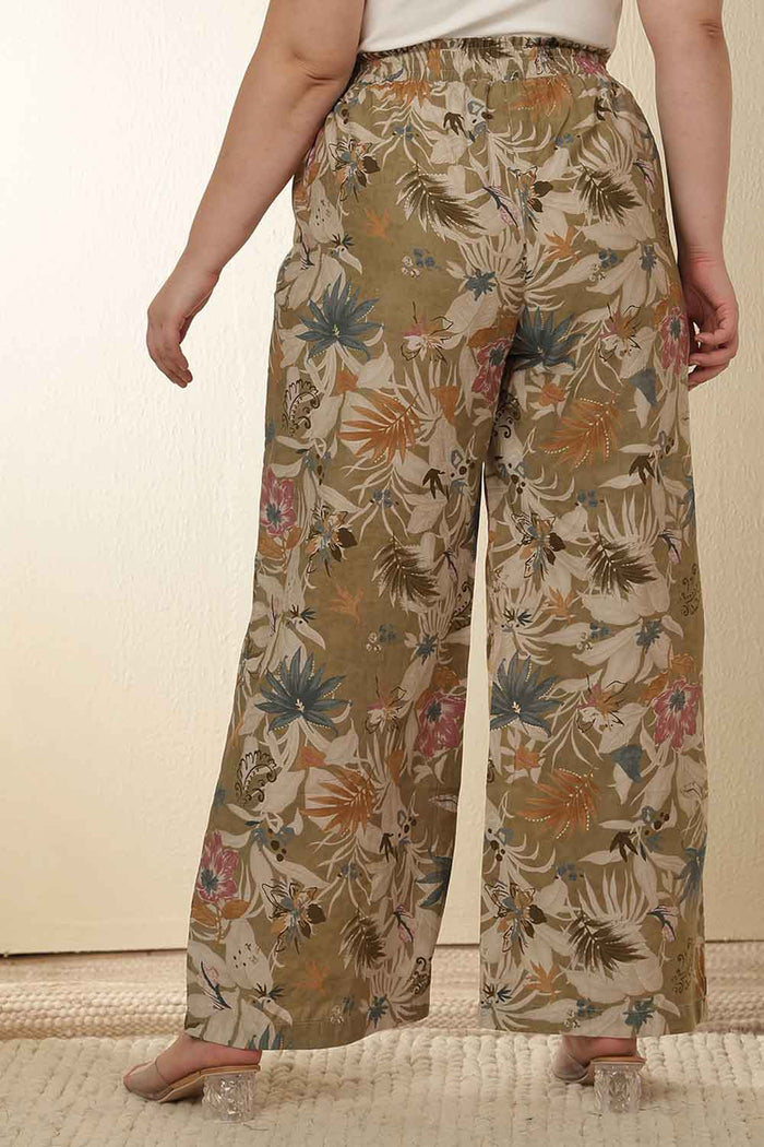 Plus Size Olive Floral Print Shirt Coord Set