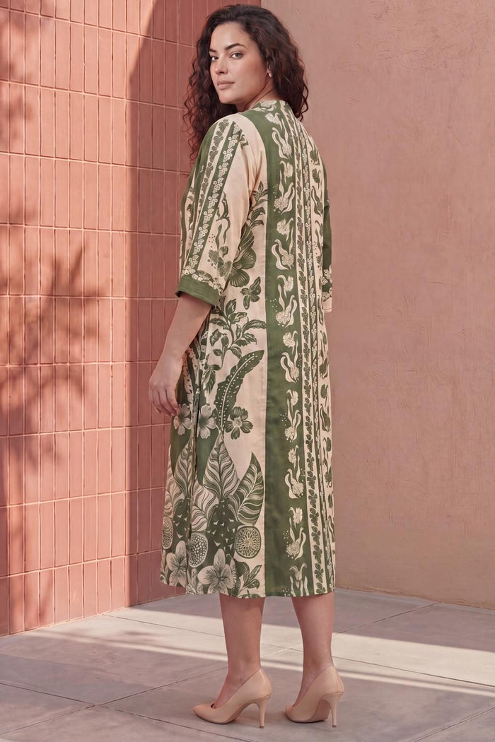 Plus Size Olive Grace Printed Cotton Midi Dress