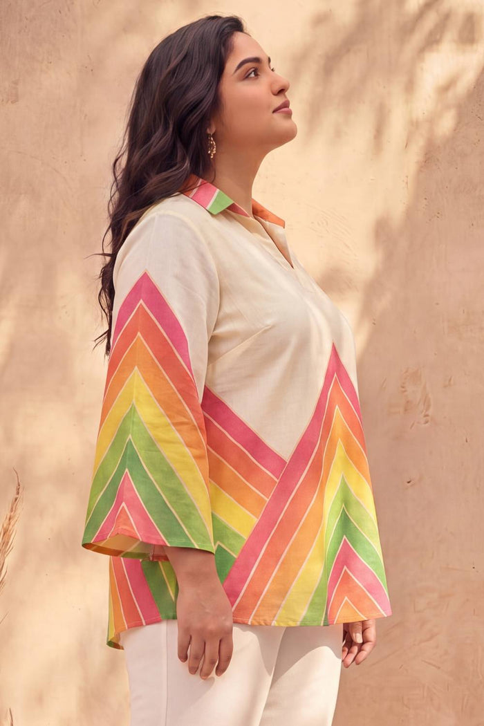 Plus Size Pastel Chevron Printed Cotton Top