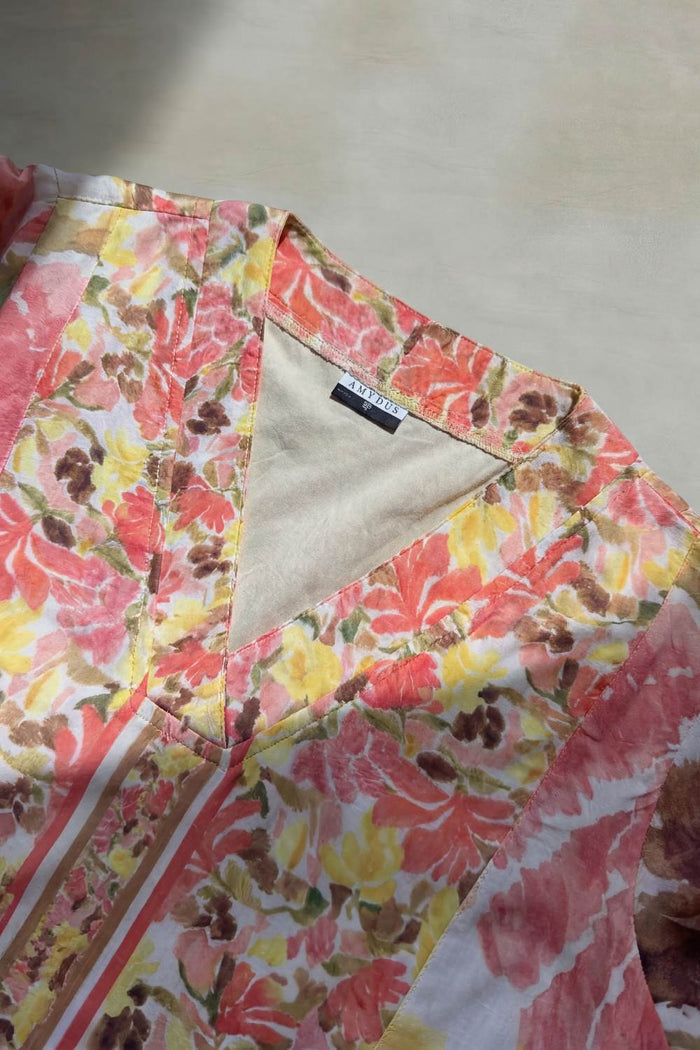 Plus Size Peach Coral Floral Print Cotton Midi Dress