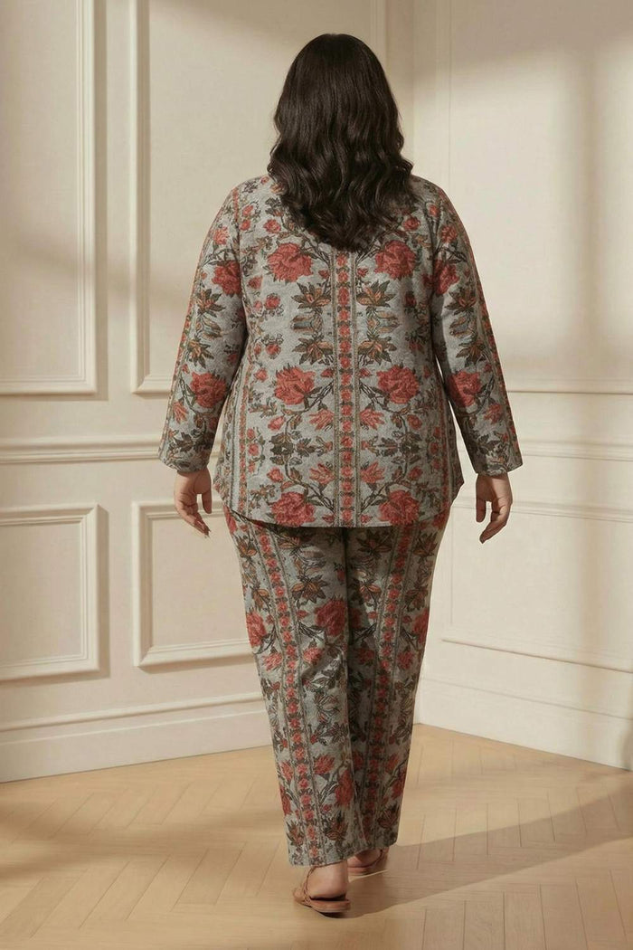 Plus Size Pink Ethnic Floral SnugWeave™ Winter Top Coord Set