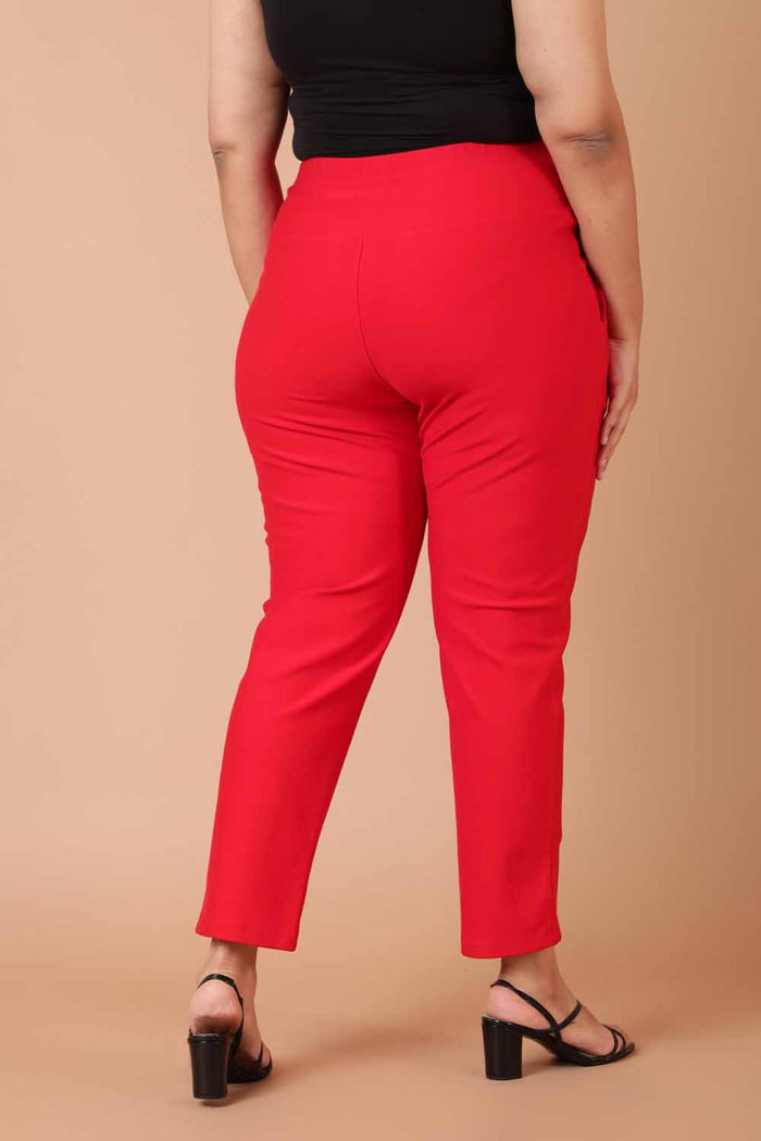 Plus Size Red Tummy Shaper Straight Fit Pants