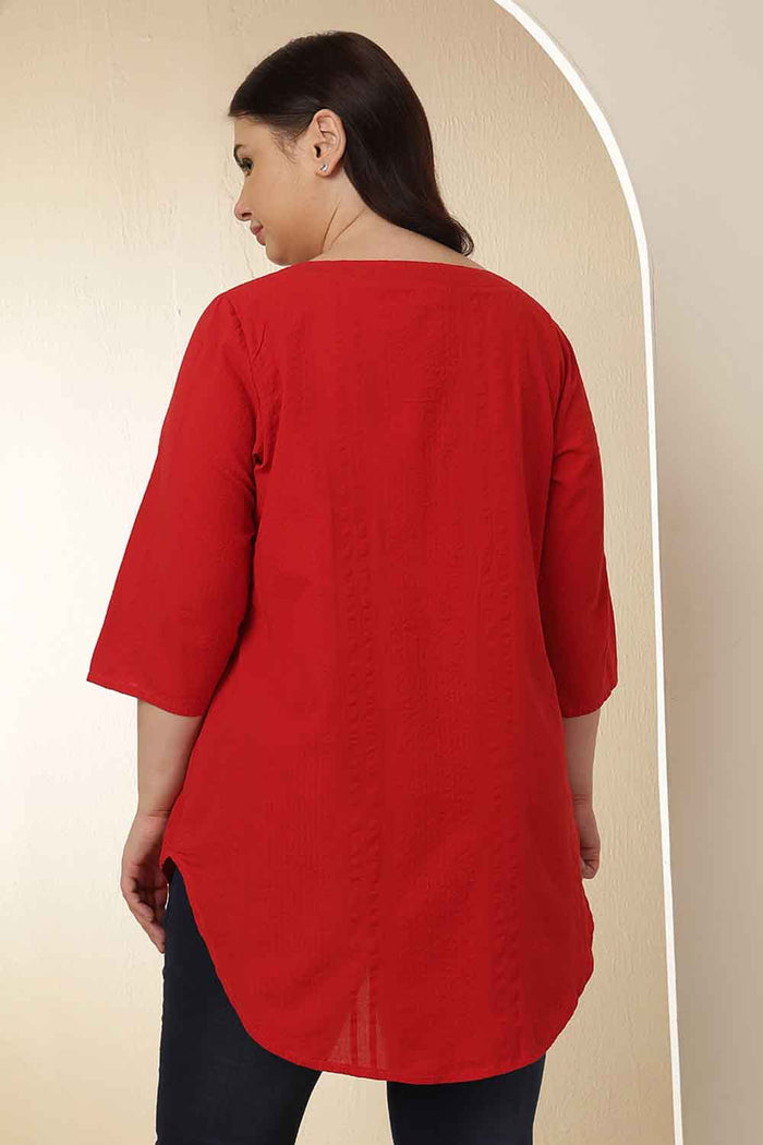 Plus Size Red V Neck Cotton Top