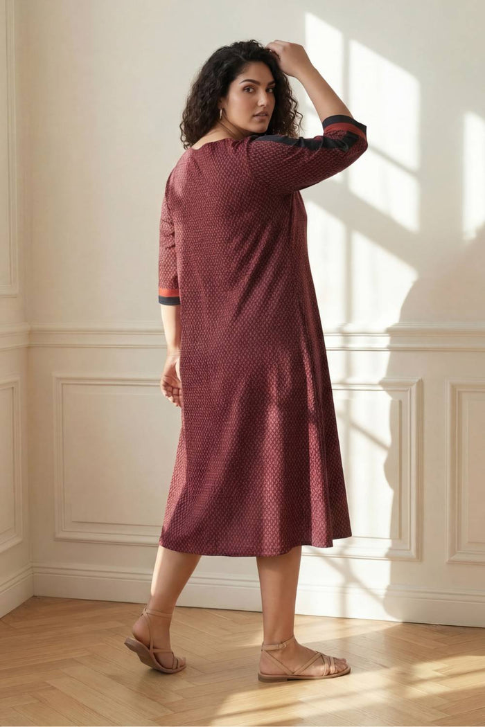 Plus Size Rust Geometric Print A-Line Dress