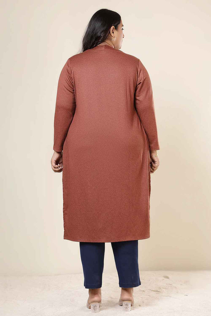 Plus Size Rust V Neck SnugWeave™ Winter Kurta