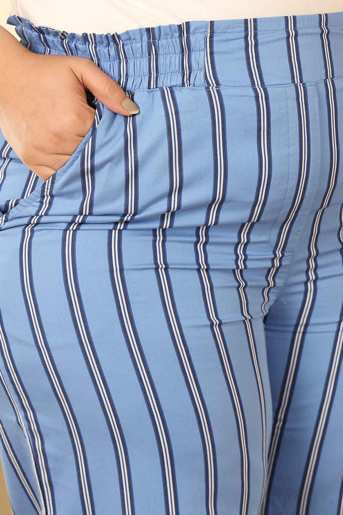Plus Size Sky Blue Striped Cotton Kurta Coord Set