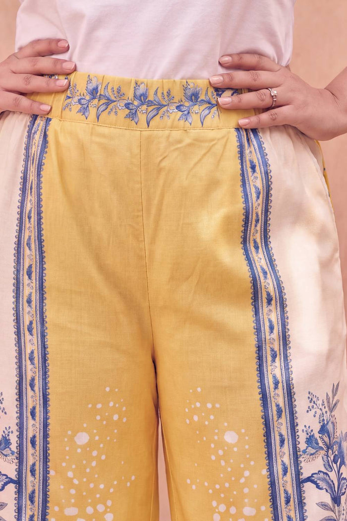 Plus Size Yellow Floral Printed Cotton Coord Set