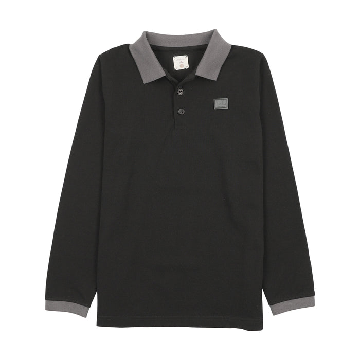 polo l/s contrast collar - black