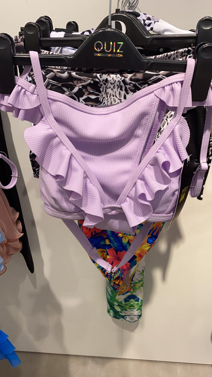 Purple Frill Strap Bikini Set