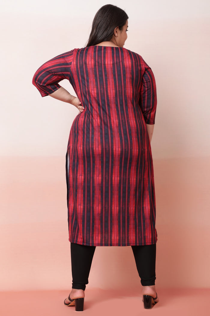 Red Black Linear Pattern Kurta