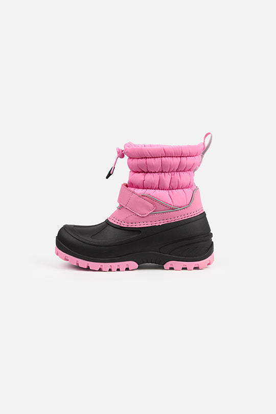 Deux par Deux girls' pink puffer winter boots – single boot, inner side view